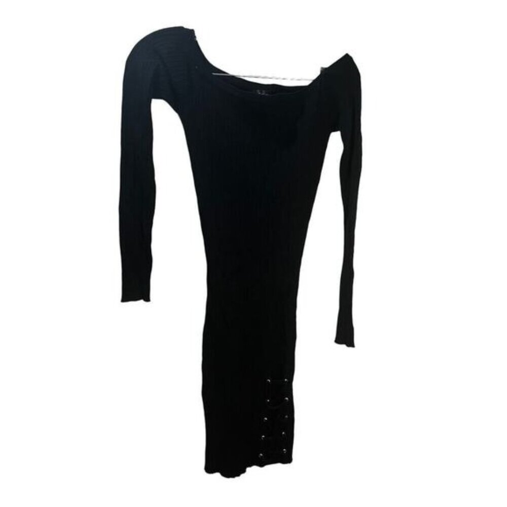 NWOT Black Ribbed Cut Out Long Sleeve Mini Dress Small‎
